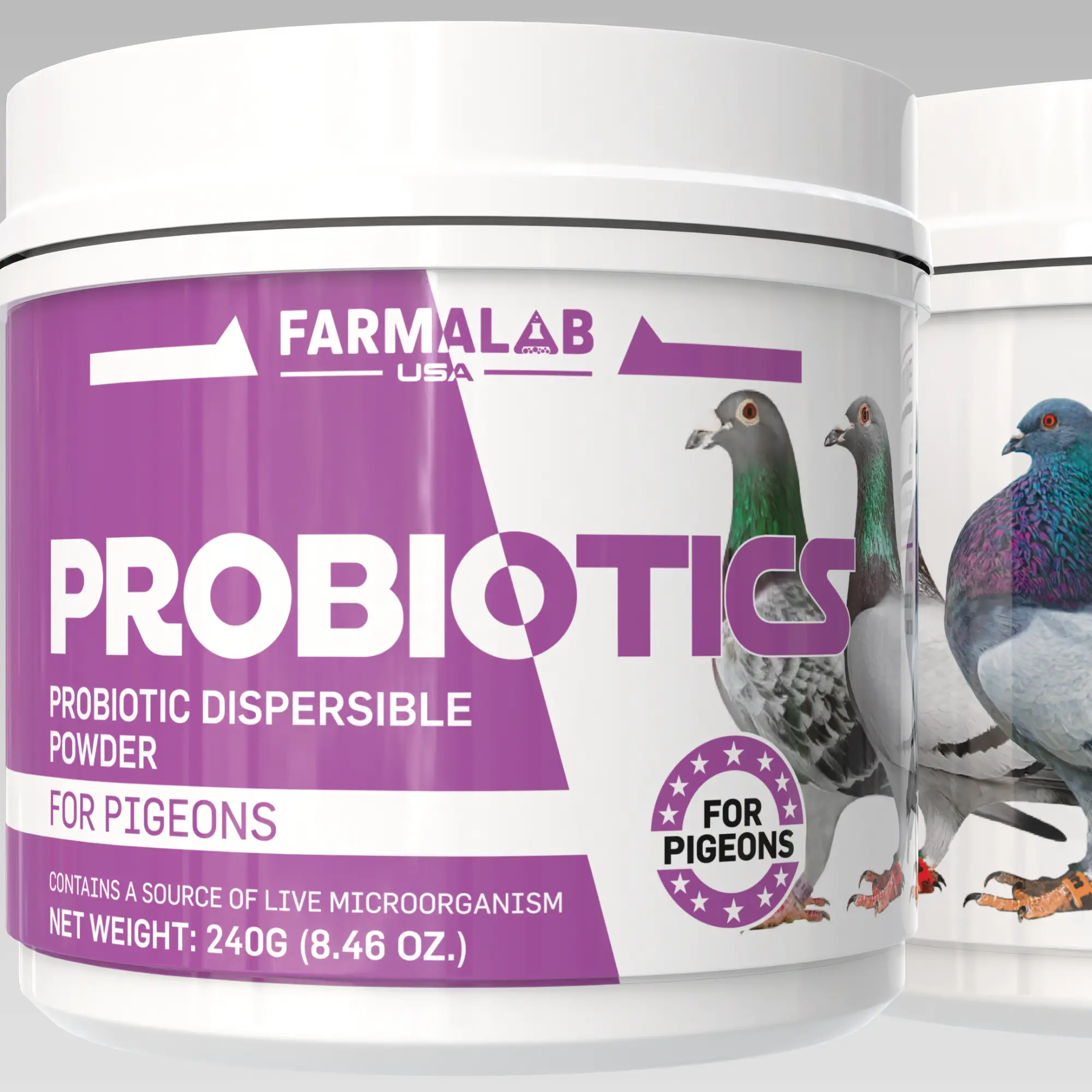 Farmalab Probiotic Powder for Pigeons (8.46 oz/240 gm) - Versatile Use, Lactobacillus Acidophilus Live Microorganisms, Easy Dosage, Cool Dry Storage Stability, Dried Whey, For Animal Use Only, Single Item