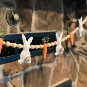 Pre-assembled Easter Bunny and Carrot Felt Banner | Classic Felt Easter Decoration with Hanging Egg Bunny and Carrot Ornaments, Festive Holiday Decor, Home Ornament