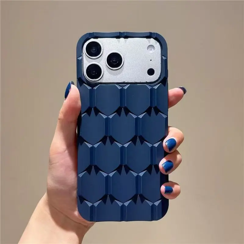 3D Honeycomb Grid TPU Smartphone Case - Customized Anti-Fall Shockproof Accessory for IP 13-17 ProMax Devices, Accessories, Protector, Casing, Flush Mount