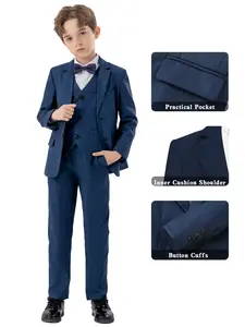 4-piece set of classic formal wear for toddlers, teenagers, and boys, including a suit jacket, vest, pants, and bow tie, available in 5 colors, with elastic waistband, suitable for birthdays, weddings, banquets, performances, and daily wear - 23807