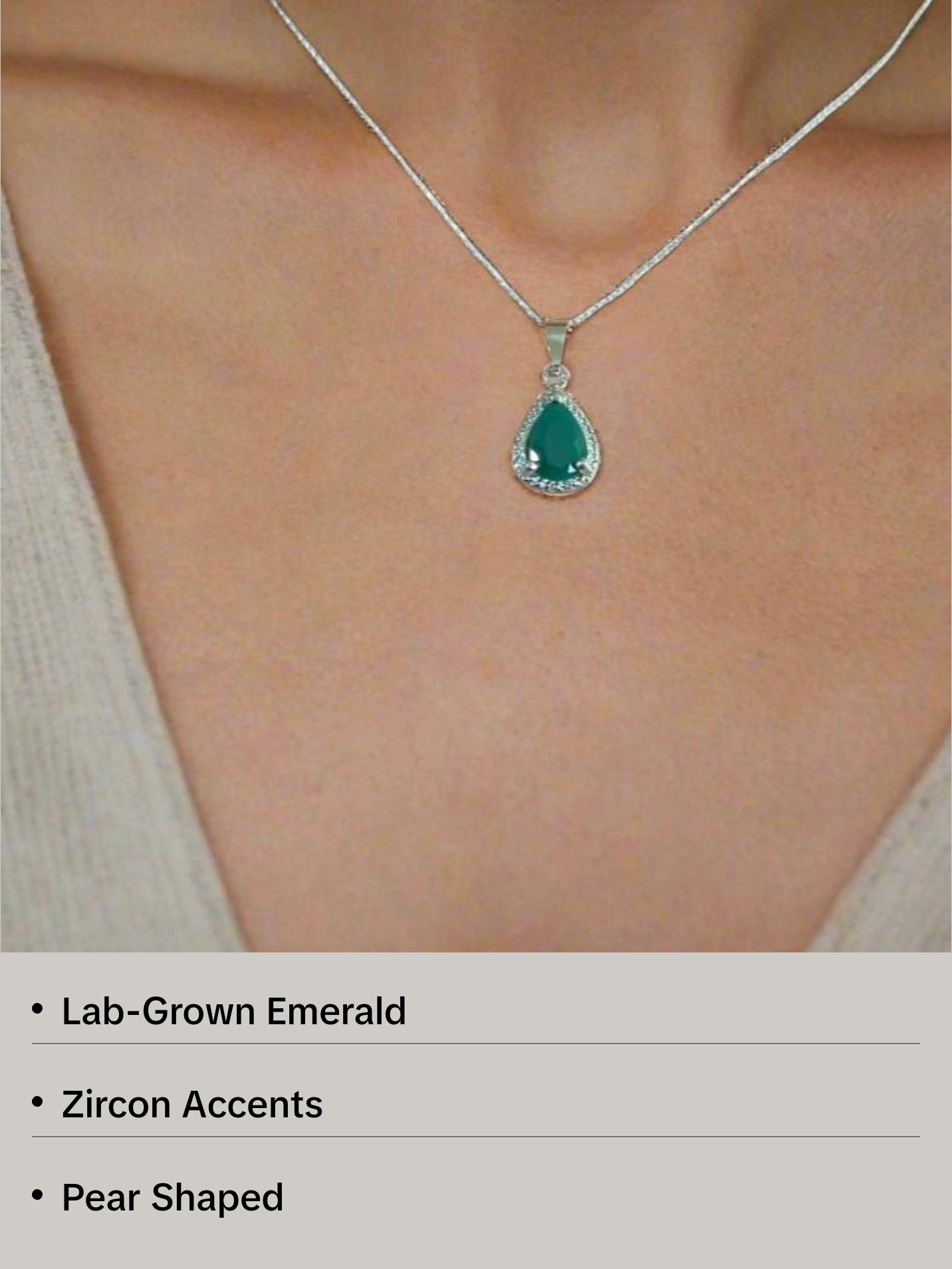 Sterling Silver Lab Emerald and Zircon Stone Necklace and Earring Set Sterling Silver Lab Emerald and Zircon Stone Necklace and Earring Set