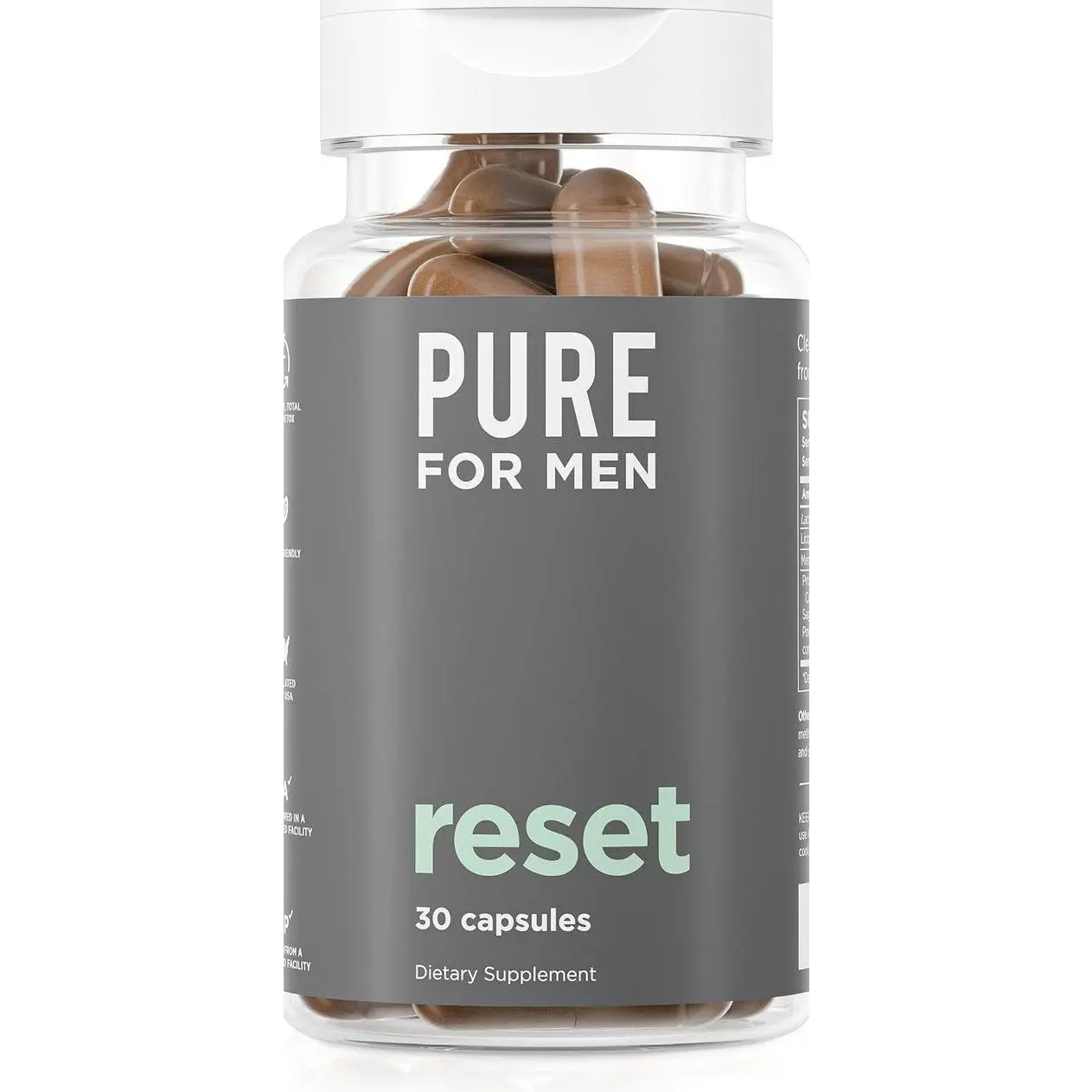 Pure for Men Detox Supplement, Reset | Promotes Digestive & Gut Health, Helps Remove Toxins & Supports Immune System, Colon Cleanse | 30 Capsules