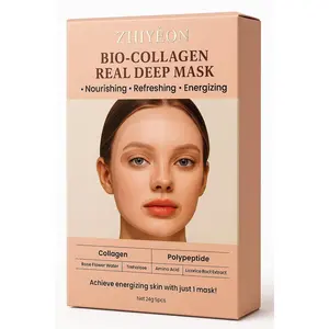 Bio-Collagen Real Deep Mask, Hydrogel Face Mask with Rose Water and Peptides, Nourishing and Energizing, 24g, Pack of 5