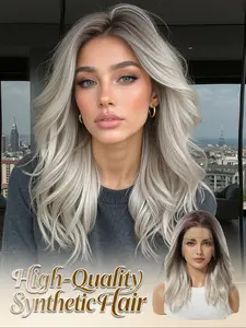 13×4 HD Transparent Lace Front Wig, HD Lace Frontal, 16 Inch Body Wave, Ombre Brown to Silver, Glueless Lace Wig, Heat Resistant Synthetic Material, Natural & Realistic, Soft & Comfortable Cap, Versatile for Women Daily Wear