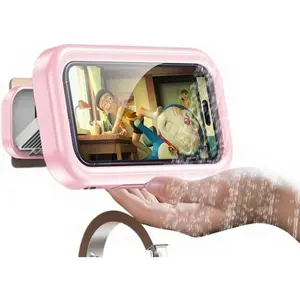 Upgraded Universal Shower Phone Holder - 360° Rotatable & Extendable Waterproof Phone Case Mount with Suction Cup & Adhesive, Anti-Fog Clear Cover for iPhone, Most Phones Up to 7 Inch (Pink)