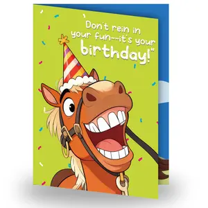 Funny Musical Birthday Card with Shaking Motion – Hilarious Horse Pop Up Birthday Card for Men & Women, Friends, Coworkers with Envelope & Note Card