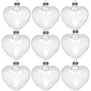 4E's Novelty Glass Heart Christmas Ornament 60mm/2.36" Clear Fillable Ornaments (12 Pack) – Shatterproof Clear Fillable Ornaments for Tree Decor