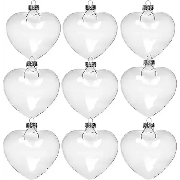 4E's Novelty Glass Heart Christmas Ornament 60mm/2.36" Clear Fillable Ornaments (12 Pack) – Shatterproof Clear Fillable Ornaments for Tree Decor