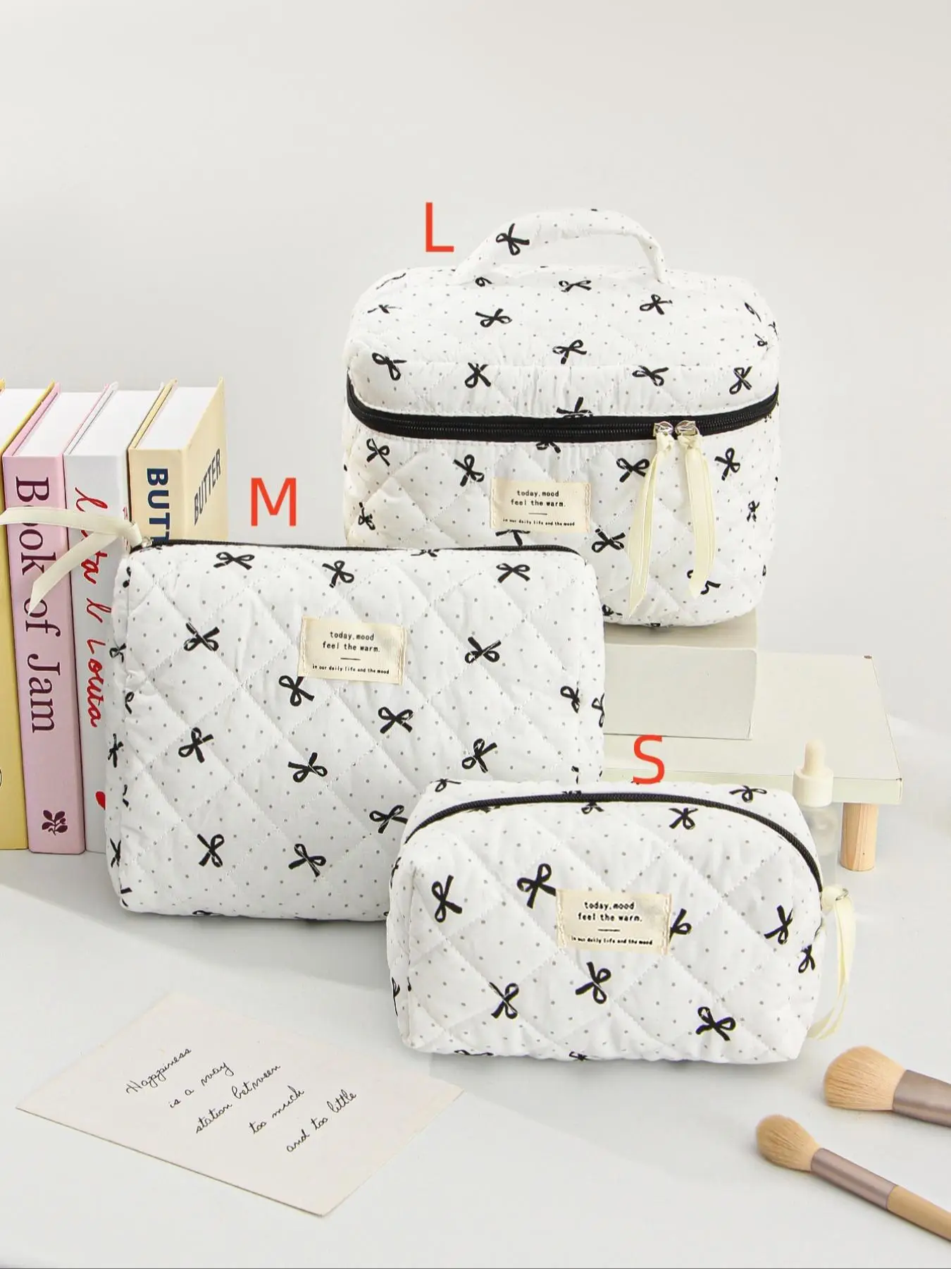 Polka Dot & Bow Knot Pattern Makeup Bag, Large Capacity Cosmetic Storage Bag with Handle, Cute Bow Knot Design Makeup Pouch, Skincare Bag for Woman