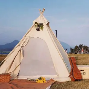 Outdoor Canvas Camping Pyramid Tent 3 Seasons Teepee Tent For 2 Person Camping