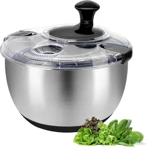 Stainless Steel Salad Spinner, 4.8 Qt Vegetable Washer, BPA-Free Lettuce Dryer with Crank Design, Dishwasher Safe, Non-Slip Base - Transparent Lid