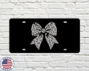 Old School Camo Bow License Plate - Black Aluminum Front Tag - UV Printed Coquette Bow Vanity Plate - Durable Car & Truck Accessories - 12x6 Inch