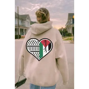 Heart Free Palestine Hoodie, Back Print Design, Gaza Palestine Support Streetwear, End Occupation Palestine Sweatshirt