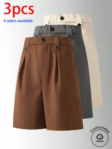 3-pack: men’s suit shorts, men’s shorts, men’s bermuda shorts. Two-button pleated wide-leg mid-length shorts—elastic waistband at the back for easy wear and a comfortable, non-restrictive fit. Loose silhouette that flatters figures by making them look sli