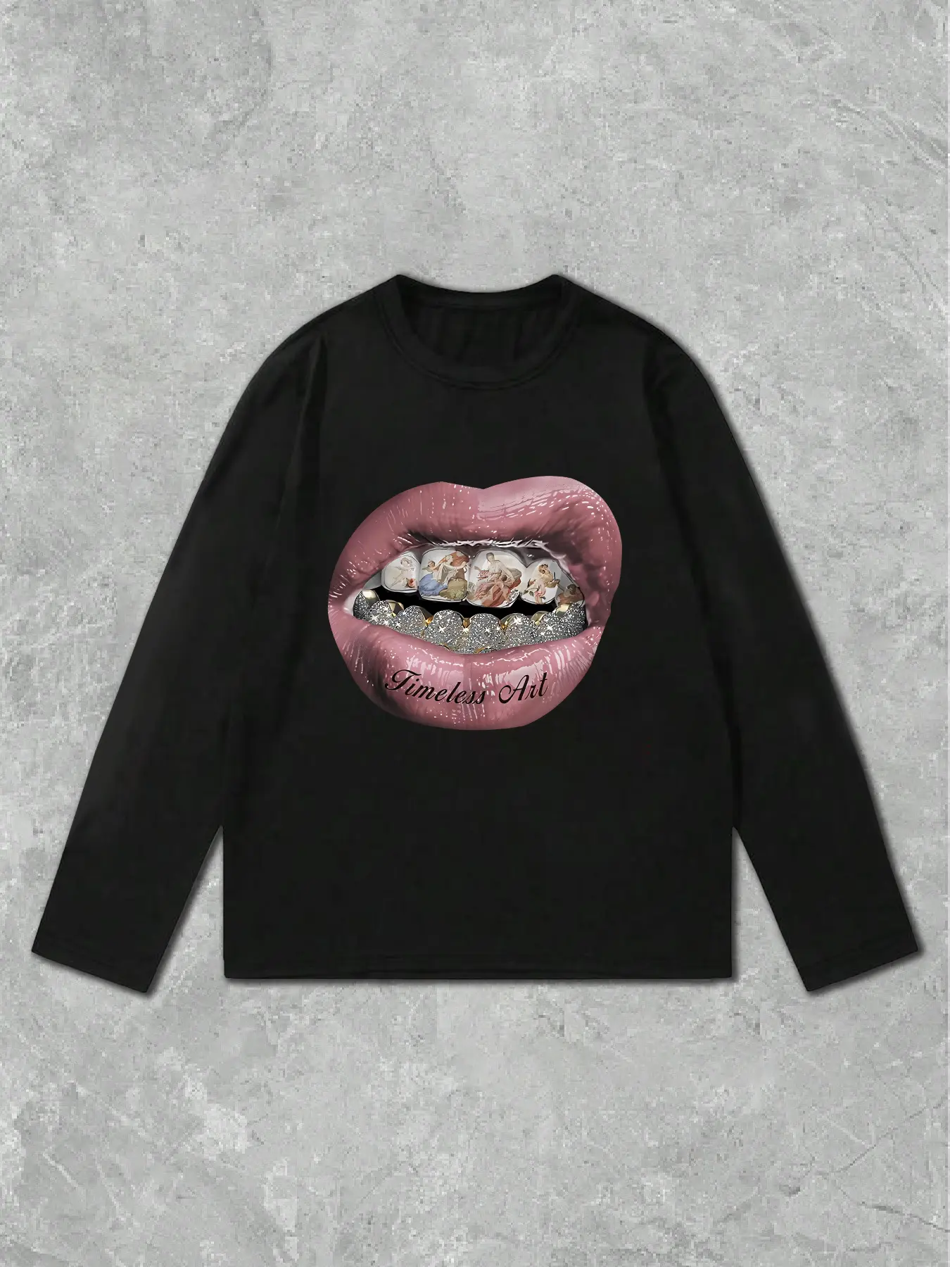 Men's Long Sleeve Graphic Tee, Casual Tee Shirt Fitted Top with Lip Print, Spring & Fall Fashion, Comfortable Street Style