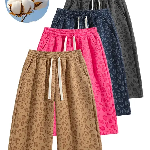 Men's Leopard Print 7-in Casual Chic Cotton Blend Loose-Fit Athletic Shorts - Skin-Friendly, Comfortable, Versatile for Daily Commuting, Outdoor Activities; Women's Available