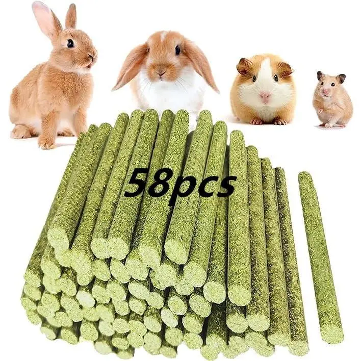 Rabbit Toys,Timothy  Stick for Guinea Pig  Bunny  Toys for  Hamster Alfalfa Bite  Rabbit Molar Food Snack for Pet Rat Chinchilla Squirrel Gerbil-58PCS