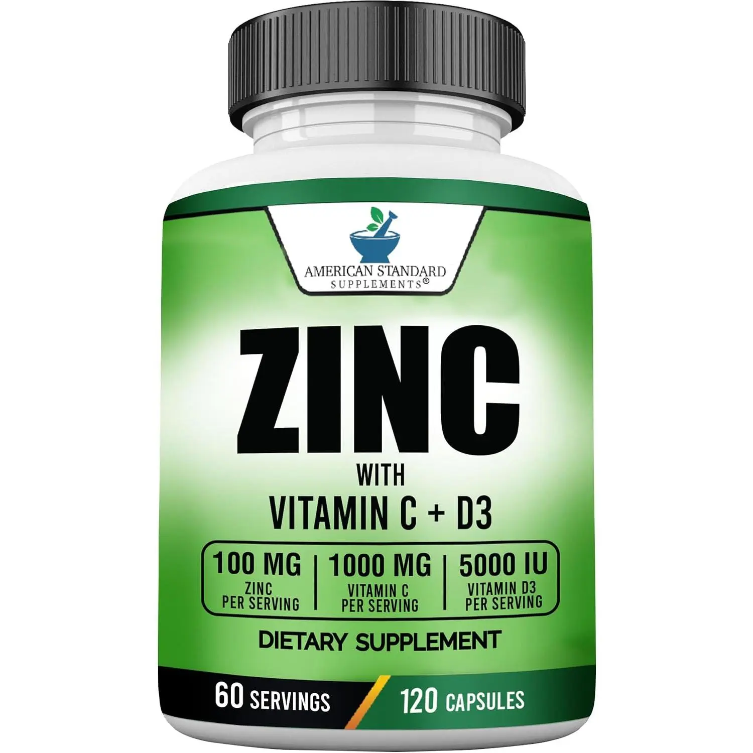 Zinc 100 mg Vitamin C 1000 mg and Vitamin D3 5000 IU 125 mcg Per Serving Immune Support Supplement Non GMO Gluten Free 120 Capsules 60 Servings High Potency Antioxidant Health Care Dietary Supplement