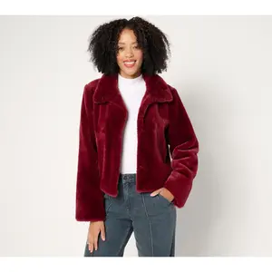 Dennis Basso Faux-Fur Cropped Jacket w/ Convertible Collar