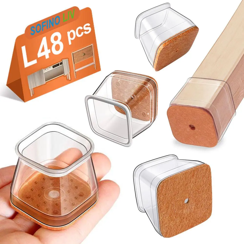 Summervibes 48 Pcs Chair Leg Protector Silicone,Chair Leg Pads, Furniture Leg Protector, Tile Floors Furniture Feet Reduce Noise (Clear L Fit 1"-1.42")