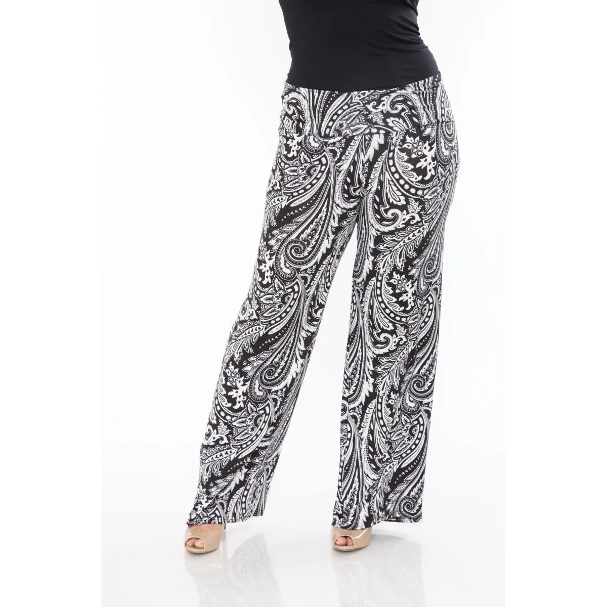 212 MAIN Women's Plus Size Original Traditional Printed Wide-Leg Palazzo Pants - PS550-53 Style, 1XL, Comfortable Loose Flare Casual Bohemian Trousers, Boho Wide Open Pants for Casual Wear