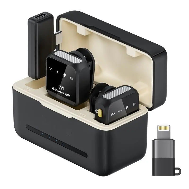 Wireless Omnidirectional Lavalier Lapel Microphone - Rechargeable with Charging Case, USB-Powered for Smartphones, iPhones, iPads, Android Devices, Mobile Audio Recording, Smartphone