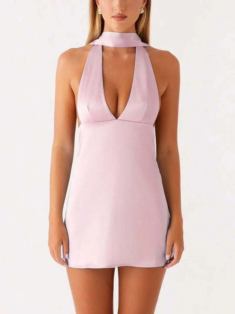 white silk short dress with ioen back - TikTok Shop