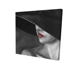 360 Stand Unframed Wall Art Painting - 36x36 in. Artistic Photo Print of Enigmatic Mystery Woman with a Hat, Bedroom Home Decoration Accent, Artwork