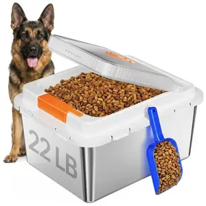 22LB Stainless Steel Dog Food Storage Container with Airtight Lid Scoop,One-Touch Lid, 304 Stainless Metal Bin for Small Large Dry Food Essentials Stackable Treats Organizer,Pet Cat Food, Bird Seed Flour Rice,Keep Fresh Accessories,Easy to Clean