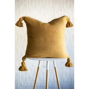 20" Moroccan Pom Pom Pillow - Mustard Yellow