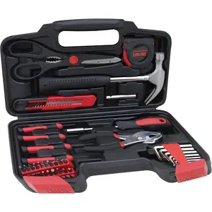 Household Tools Kit - Comprehensive and Essential Repair Set Tools for Dorm, Home Use, (39p-red)