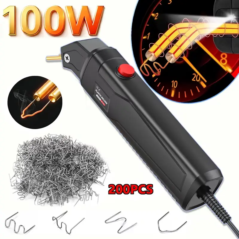 Plastic welding machine, 200 piece welding nail bumper crack repair welding gun kit, bumper soldering iron hot stapler, durable plastic structure, garage tools, car repair plastic welding machine, suitable for car bumpers and most plastics