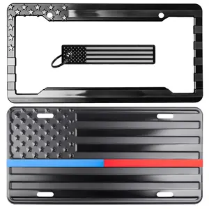 Thin Blue & Red Line American Flag License Plate, Frame, and Key Tag