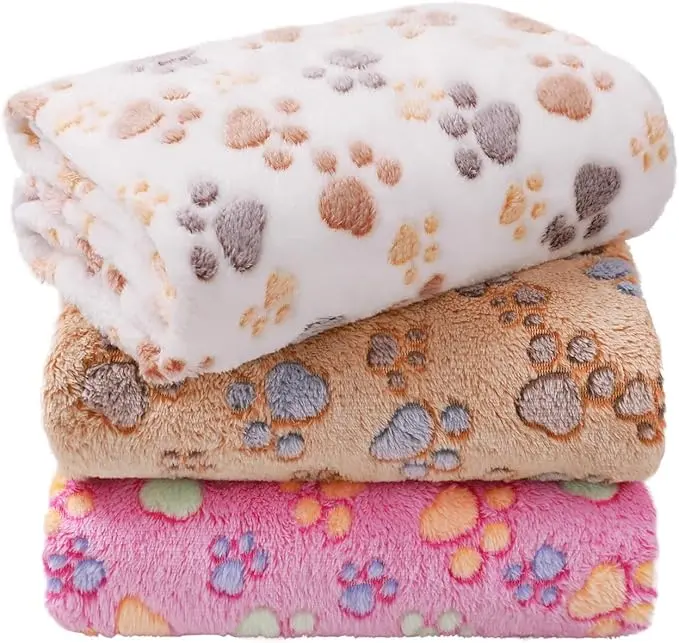 1 Pack 3 Blankets Super Soft Fluffy Premium Fleece Dog Blankets for Puppy Cat Pet Blanket Flannel Throw Warm Sleep Dog Paw-3pcs 23x16 inch