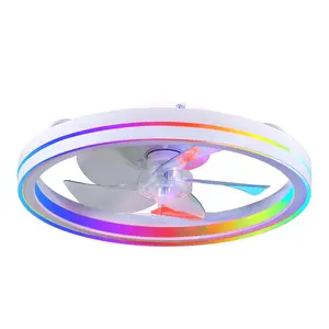 Low Profile Bladeless RGB Ceiling Fan with LED Light, 18.9x18.9x5.7 in, Smart App & Remote Control, 6-Speed Reversible Motor, 3CCT + Dimmable RGB, Flush Mount, LED Light Bedroom & Loft Fan