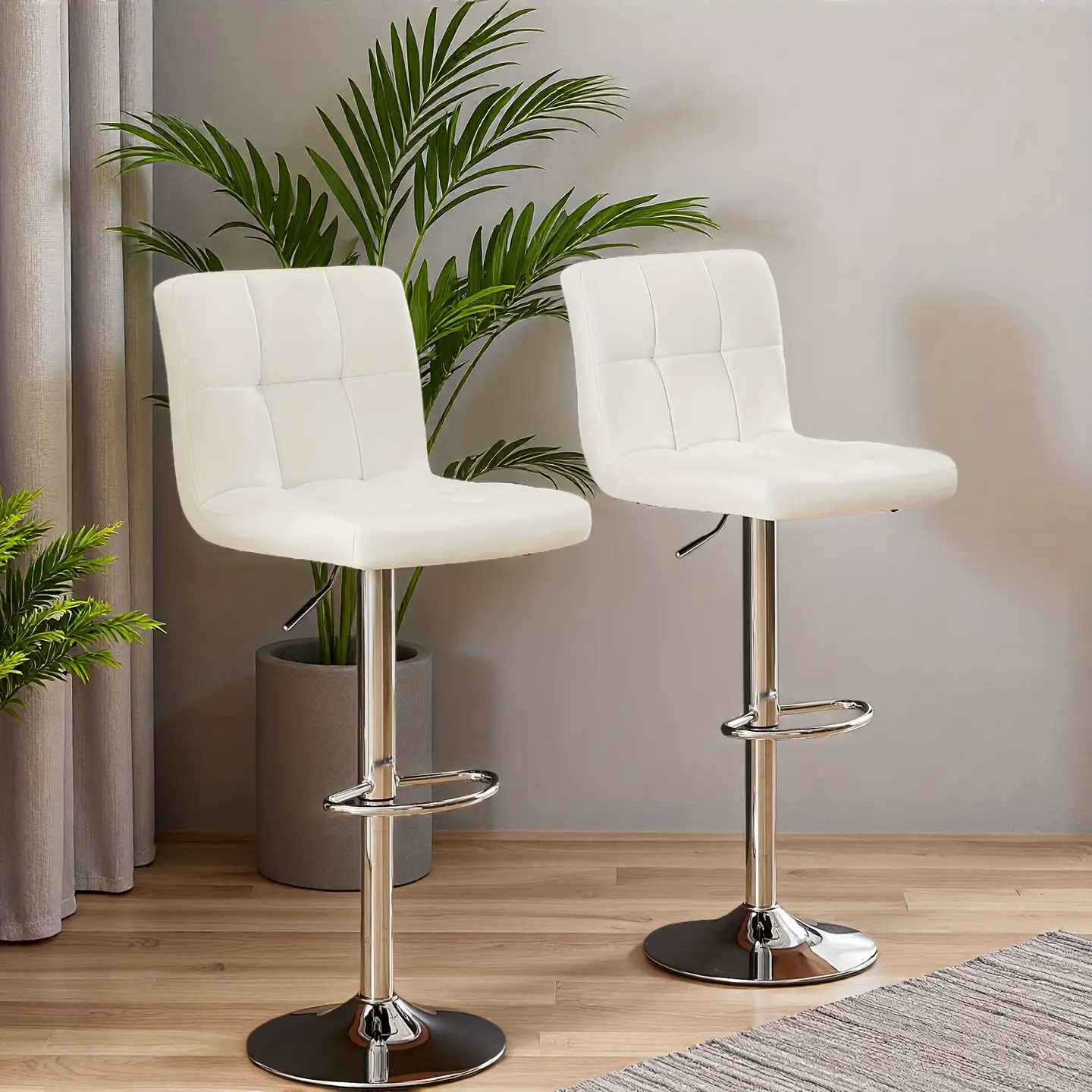 Adjustable Armless Swivel Bar Stools Set - Hydraulic PU Leather with Thickened Seat Cushion & Backrest for Kitchen Counter Height Home Bar