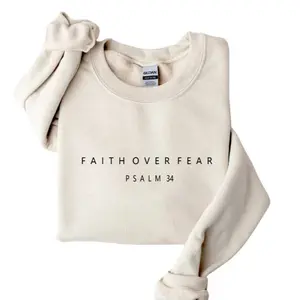 Faith Over Fear Sweatshirt, Minimal Christian Crewneck, Bible Verse Psalm 34, Cozy Fall Top for Women
