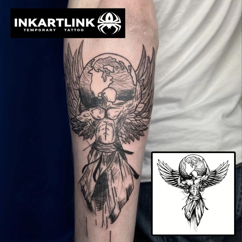 INKARTLINK Tattoo Tech, Angel Series,2 Sheets Extra Large Semi Permanent Tattoo, Adult Art Design Temporary Tattoos, Lasts 1-2 Weeks, Waterproof, Realistic Look, No Adhesive, No Reflection (Angel 1)