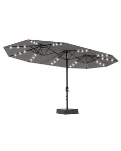 GAOMON 15 ft Rectangular Patio Umbrella with Base Included - Large Patio Umbrella with Crank Handle 36 LED Lights, UV Protection for Outdoor Market, Backyard, Deck, Pool,Grey