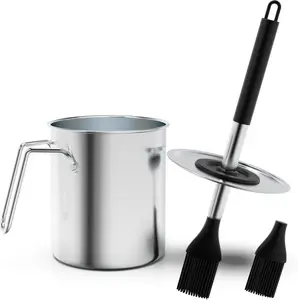 Geesta Adjustable Sauce Pot & Long Stainless Steel Basting Brush Set for Cooking Smoking Grilling Gifts for Men Barbecue Utensils BBQ Tools