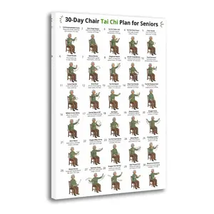 30-Day Chair Tai Chi Plan Poster, Seated Exercises for Seniors, Wellness Wall Art [UNFRAMED]