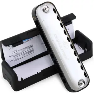 Blues Harmonica for Students Adult Beginners 10 Hole Diatonic Harmonica Key of C, Brass Reed Metal Mouth Organ C Key with Case, Black