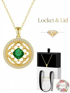 Clover Secret Realm Emerald compass necklace with emerald zircon disc pendant. Comes with an exquisite drawer jewelry box, ideal gift for women for birthdays, Mother's Day, Valentine's Day, Christmas and anniversaries.
