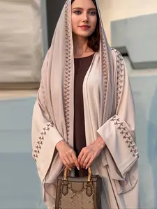 Women's Embroidered Abaya Hijab Set, Loose Abayas, Batwing Sleeves, Elegant Party Wear, Long Loose Fit, Fall & Winter Fashion