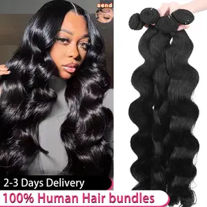 Brazilian Virgin Raw Human Hair Extensions, 16A Double Weft Body Wave Bundles, Black Color, 30-40 Inch, 1/3/4 Pcs Real Human Hair Extension