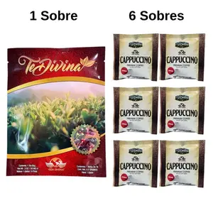 Té Divina Original + Cappuccino Premium Coffee Infused With Reishi - Detox Natural 1 Week Herbal Drink Beverage & 6 Sachets of Cappuccino - 100% Natural Tea Bean