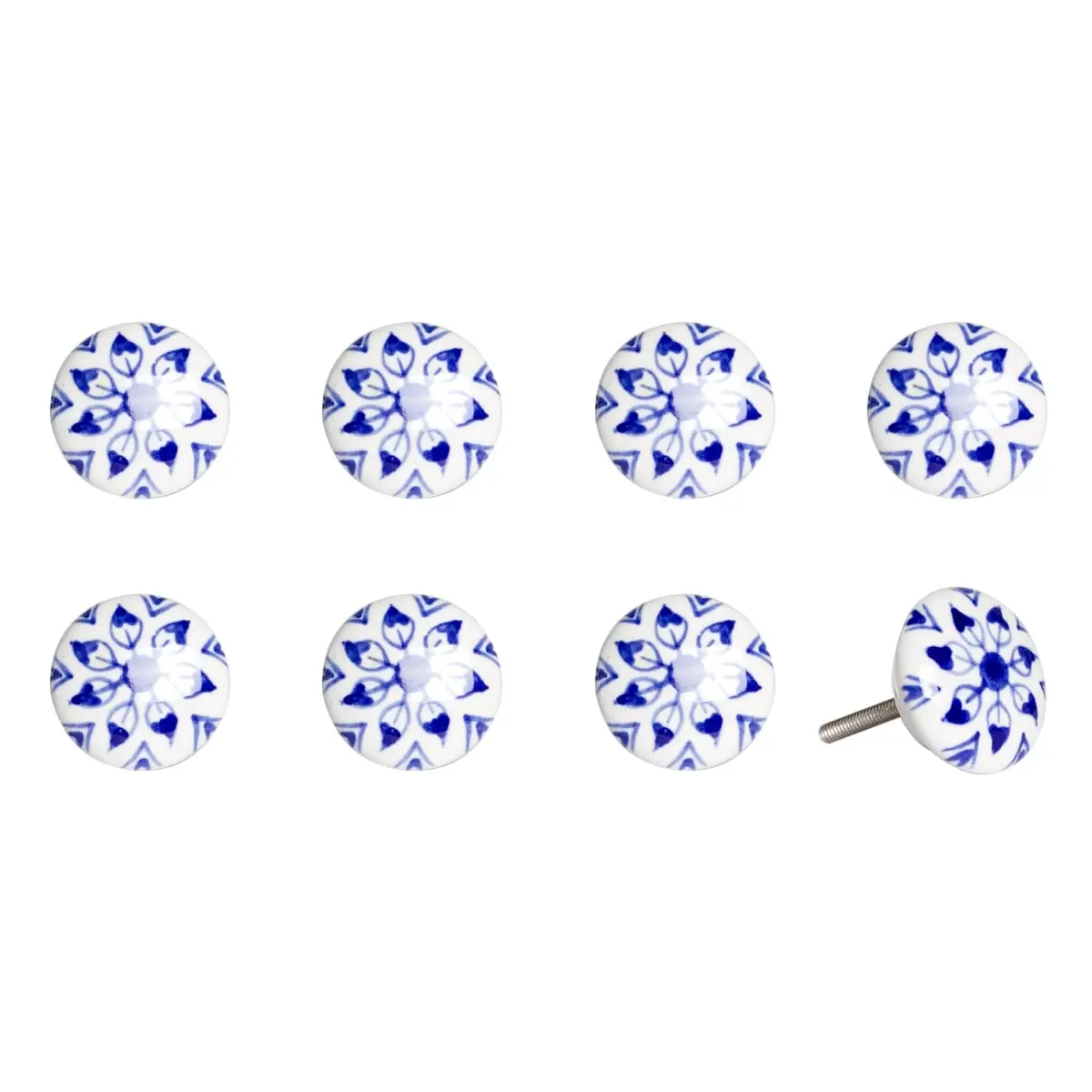 212 MAIN 1.5in Hand-Painted Blue & White Flower Ceramic-Metal Drawer Pull Knobs - Set of 8, Traditional Door Hardware with Easy Installation Needed, Versatile Use for Living Room Large Home Appliances