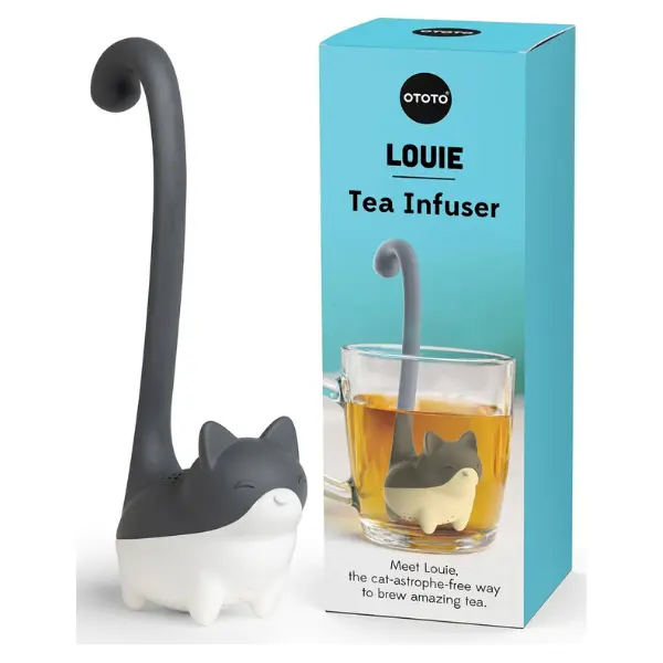 OTOTO Louie Cat Tea Infuser - Cats Loose Leaf Steeper & Diffuser, Tea Strainer Accessories, Cute Gifts for Cat Lovers, White Elephant Gifts, Cute Kitchen Accessories