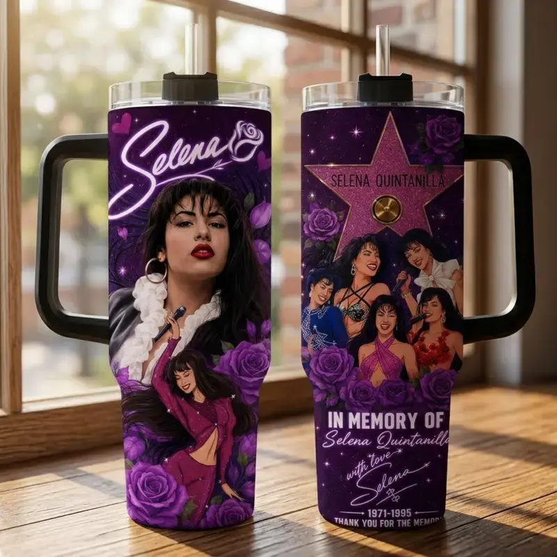 Selena Quintanilla 55th Anniversary Tumbler 40oz With Handle, Purple Rose Tejano Music Fan Cup With 1971 2026 Tribute Artwork, Latina Singer Travel Drinkware Gift, Not Including The Straw Water Bottles Bottles