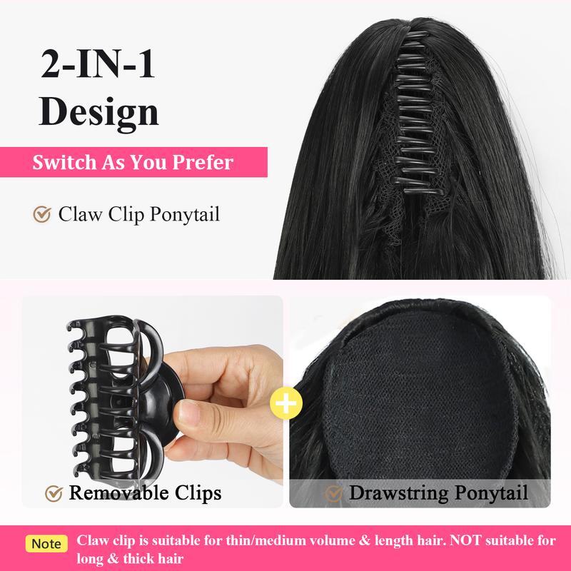 Claw Ponytail Extension, 26Inch Claw Clip in Ponytail Extension for Women Long Black Wavy Layered Pony Tails Hair Extensions Synthetic Clip in Ponytail Hairpiece for Women Daily Party Use
